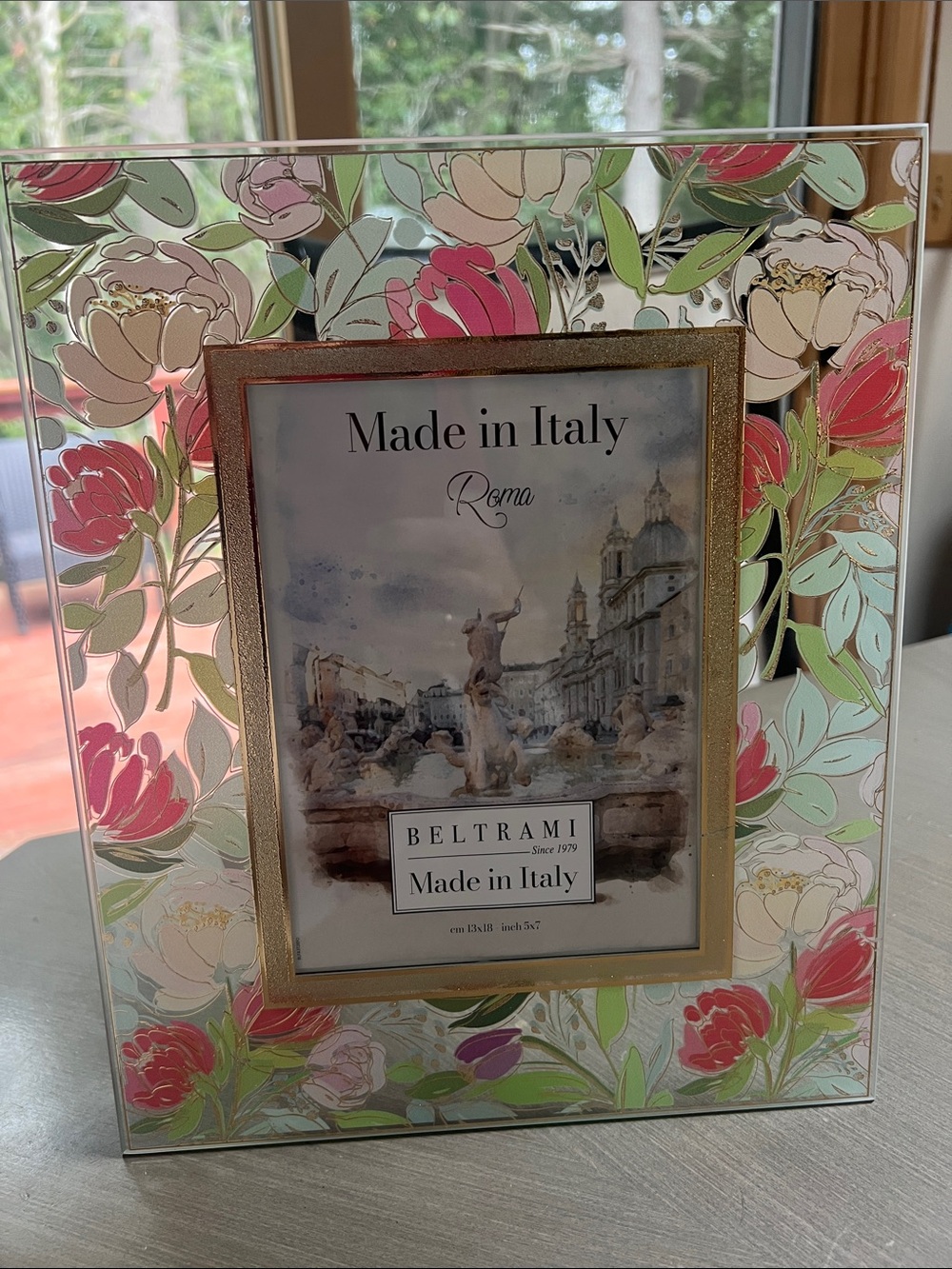 Beltrami Made in Italy Floral Pink & Green Picture Frame New open box flaws
